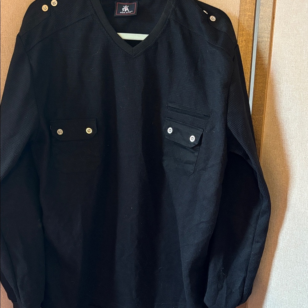 FINAL MARKDOWN Red ape Black V-Neck Sweater with Button Details xl